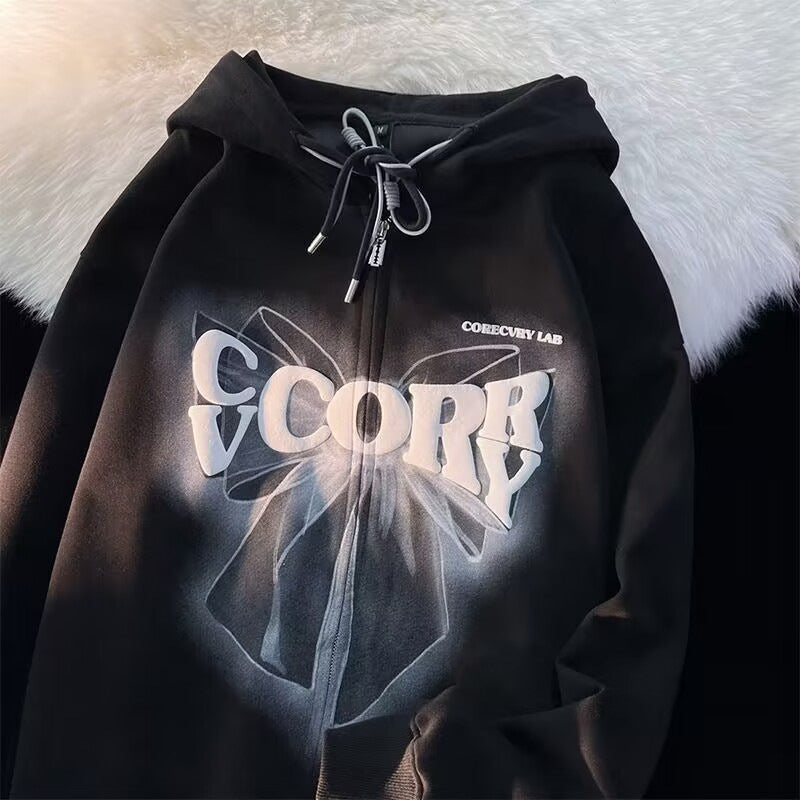 Bow Hooded Zip-Up Jacket