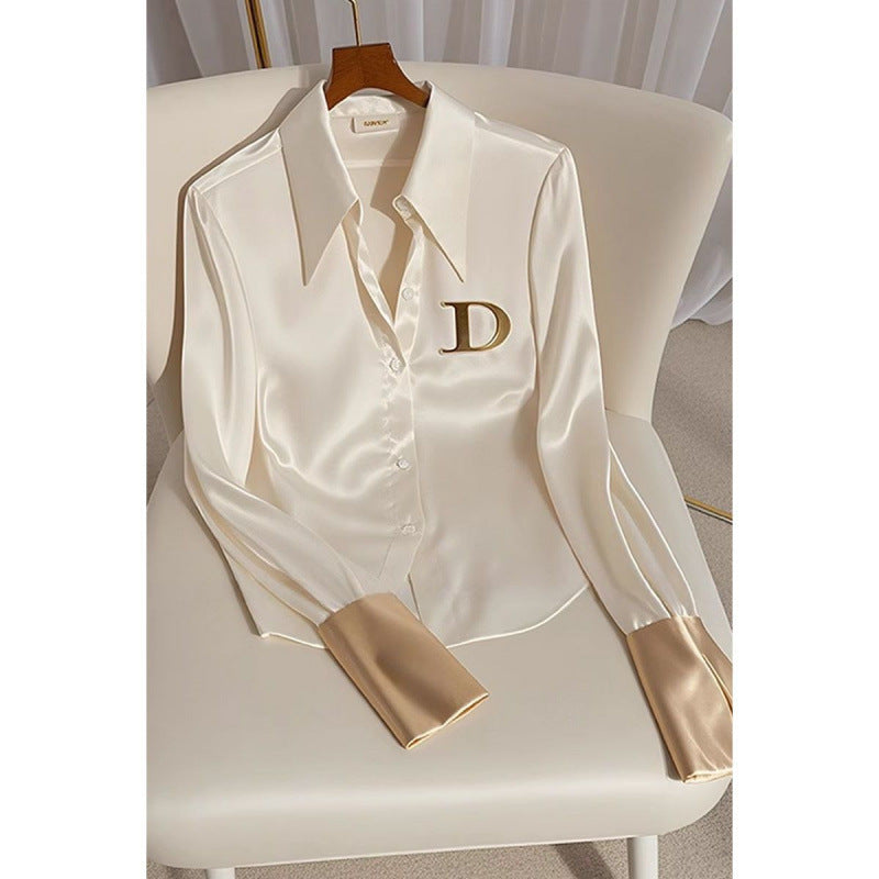 Women’s White Acetate Satin Design Shirt