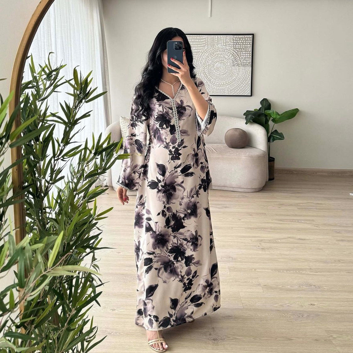 Women’s Printed Long Sleeve Robe with Elegant Design