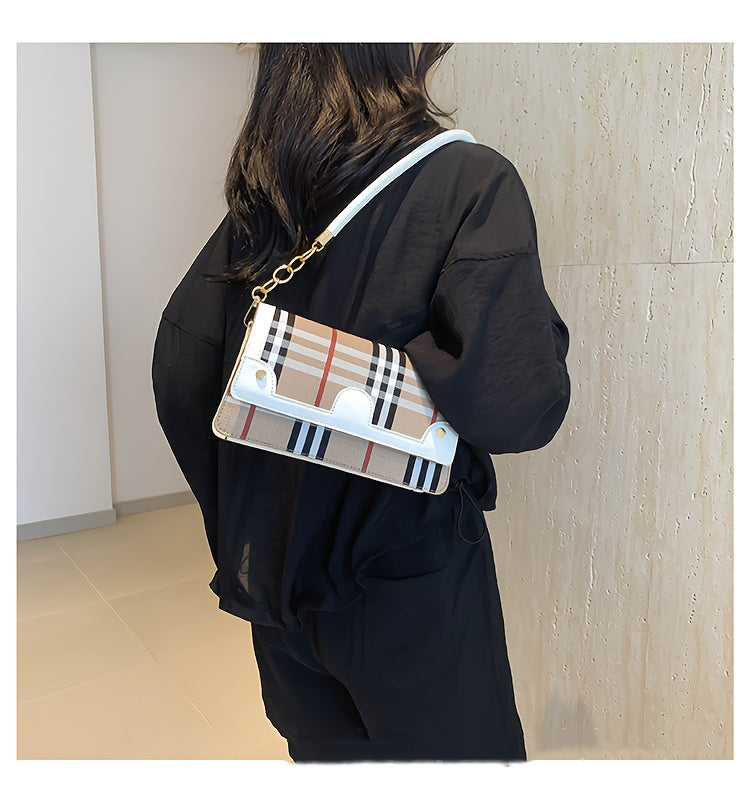 Striped Waterproof PU Leather Crossbody Bag