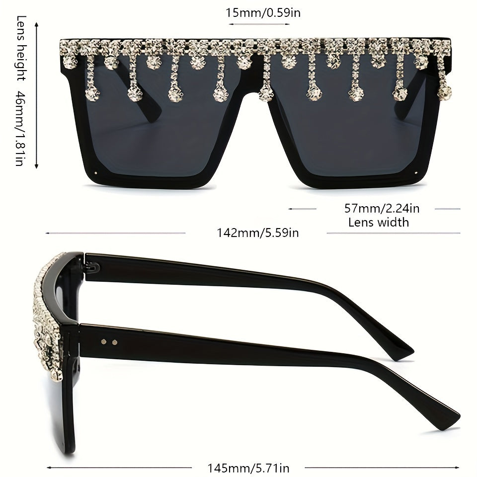 Oversized Rhinestone Square Sunglasses