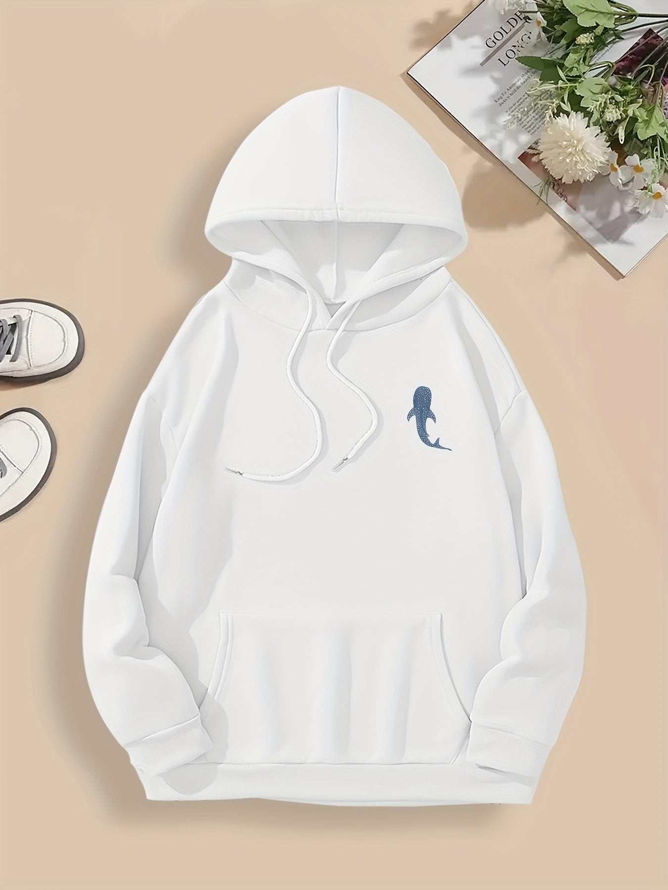 Marine Animal Whale Alphabet Pattern Printed Hoodie