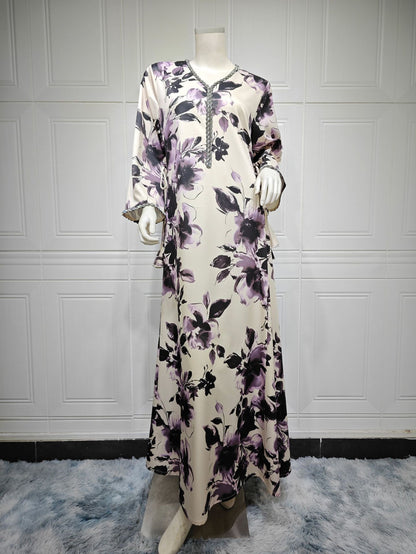 Women’s Printed Long Sleeve Robe with Elegant Design