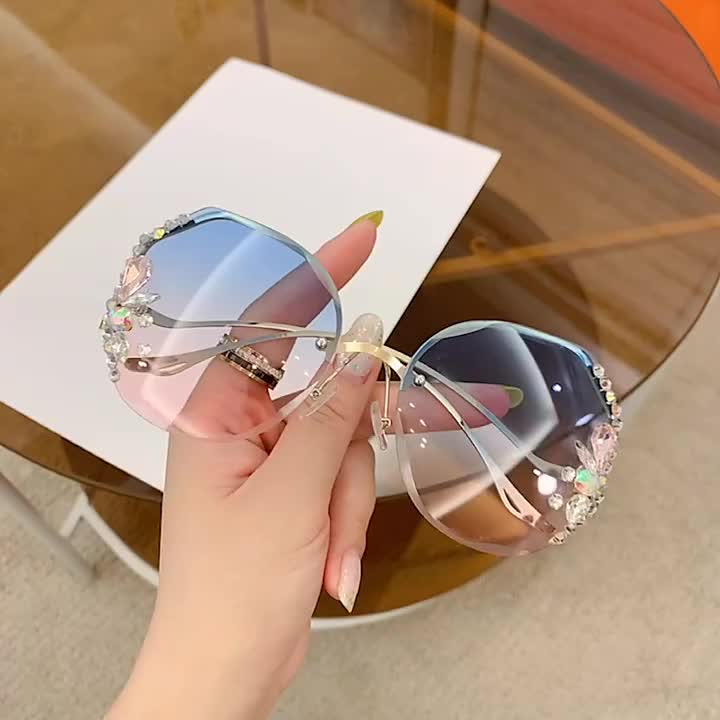 Luxury Rhinestone Rimless Sunglasses