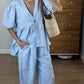 Women's Summer Casual Outfit Set - Soft Cotton V-Neck Top & Flared Short Sleeve With High-Waisted Pants Two-Piece Comfy Lounge Wear