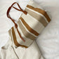 Canvas Striped Crossbody Tote Bag