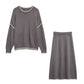 Color-contrasting Stripe Skirt Two-piece Set Idle Style Loose Pullover Sweater Set Women