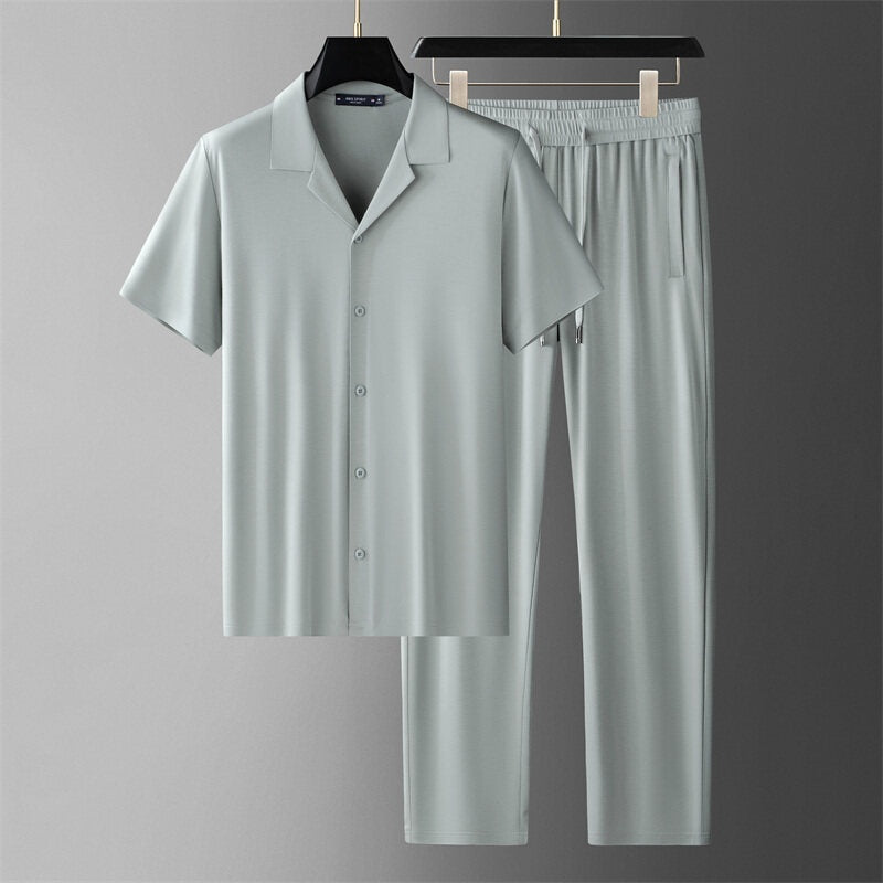 Shirt Men's Clothing Ice Silk Casual Set