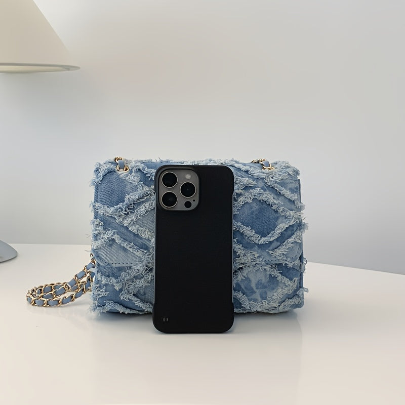 Rhombus Pattern Denim Chain Bag