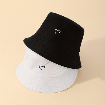 Reversible Heart Embroidered Bucket Hat