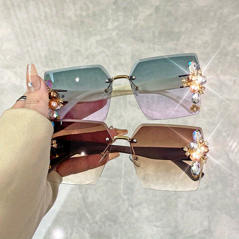 Rhinestone Gradient Rimless Glasses