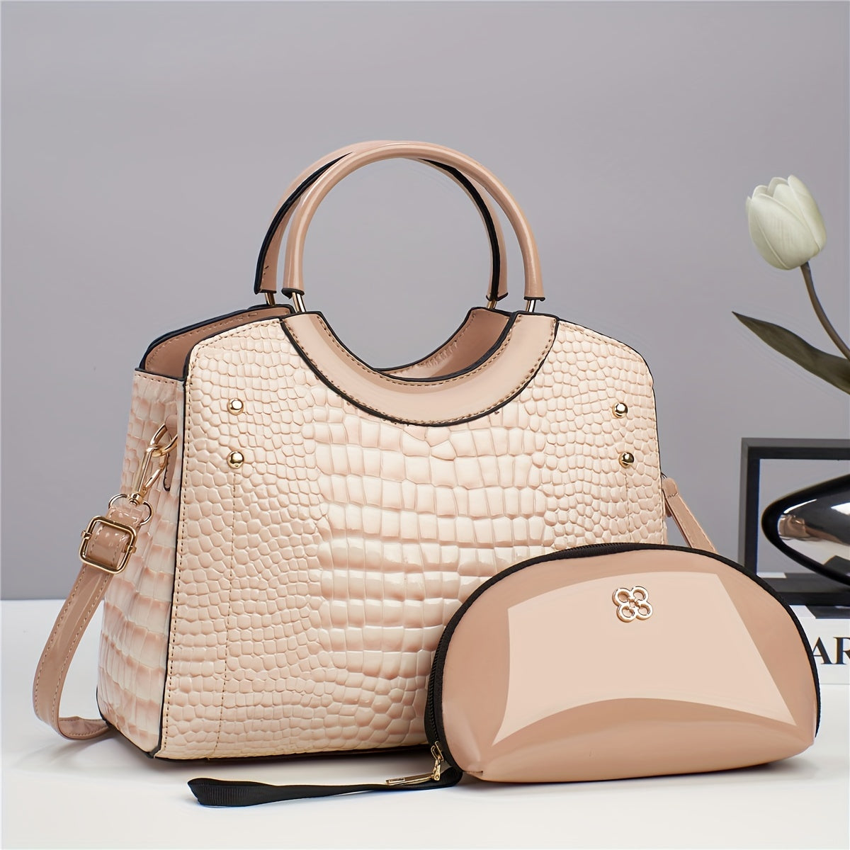 Luxury PU Leather Handbag & Clutch Set