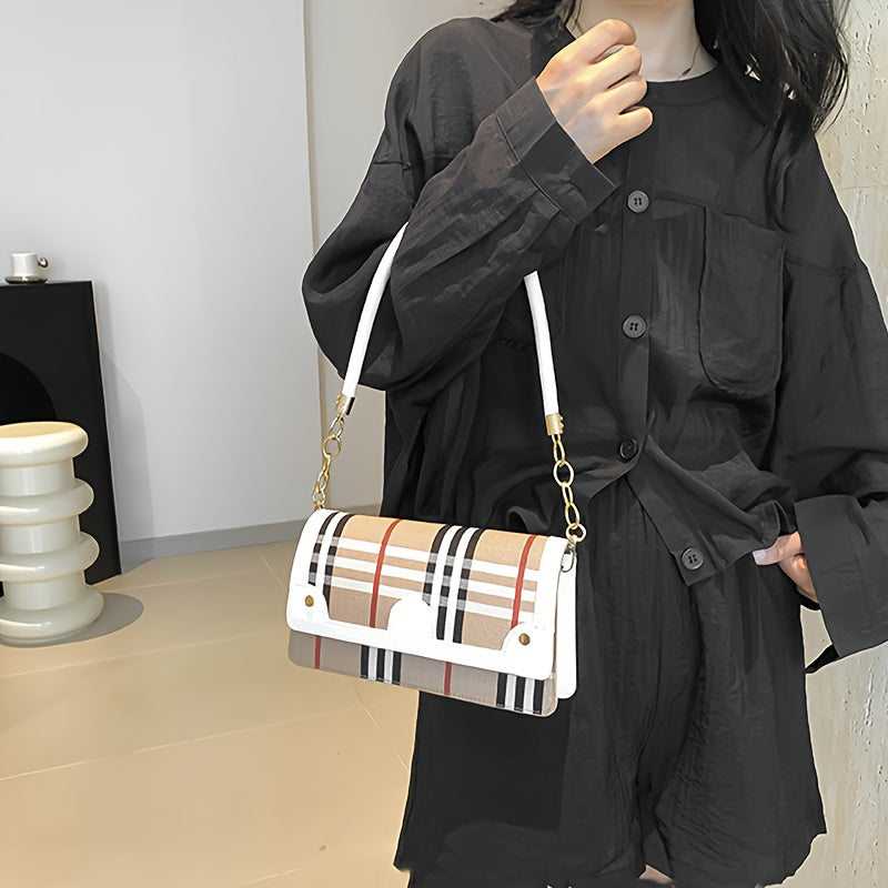 Striped Waterproof PU Leather Crossbody Bag