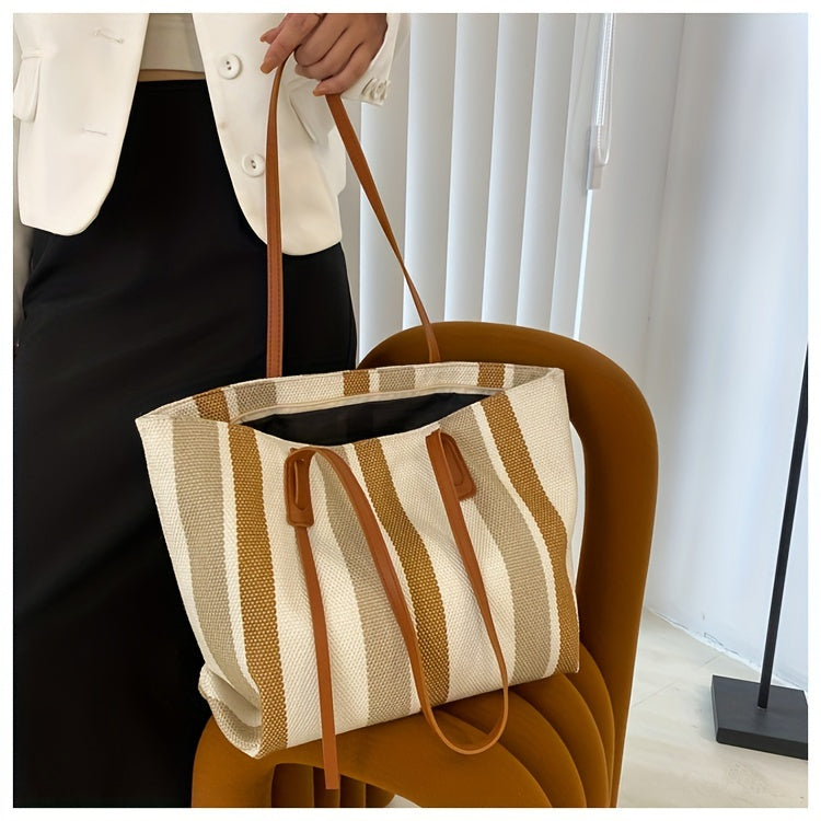 Canvas Striped Crossbody Tote Bag
