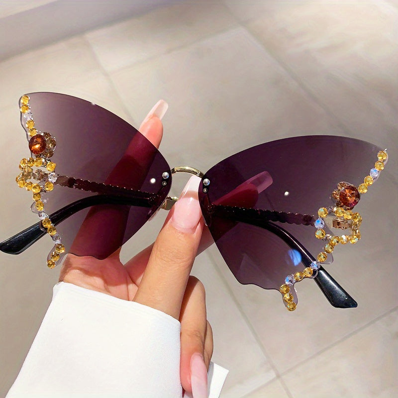 Y2K Rhinestone Butterfly Sunglasses