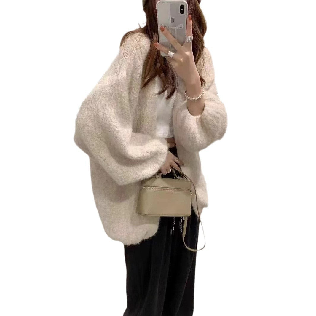 Autumn And Winter Loose Alpaca Fleecefiber Knitted Cardigan