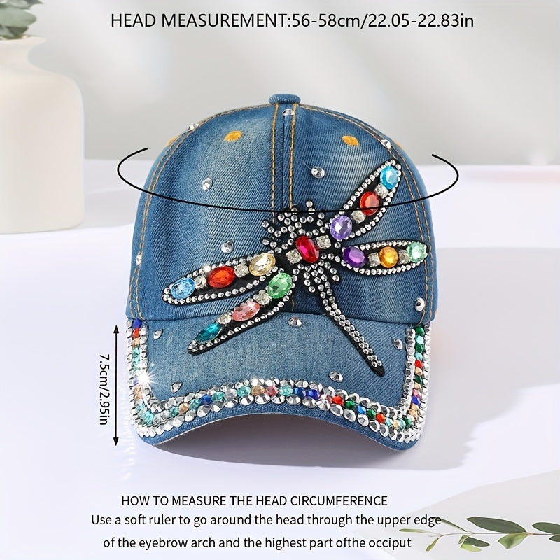 Rhinestone Dragonfly Denim Dad Hat