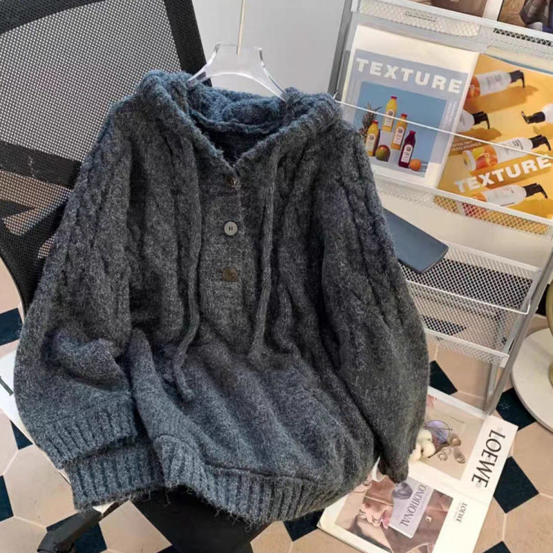 Heavy Industry Twist Idle Style Hooded Mid-length Sweater