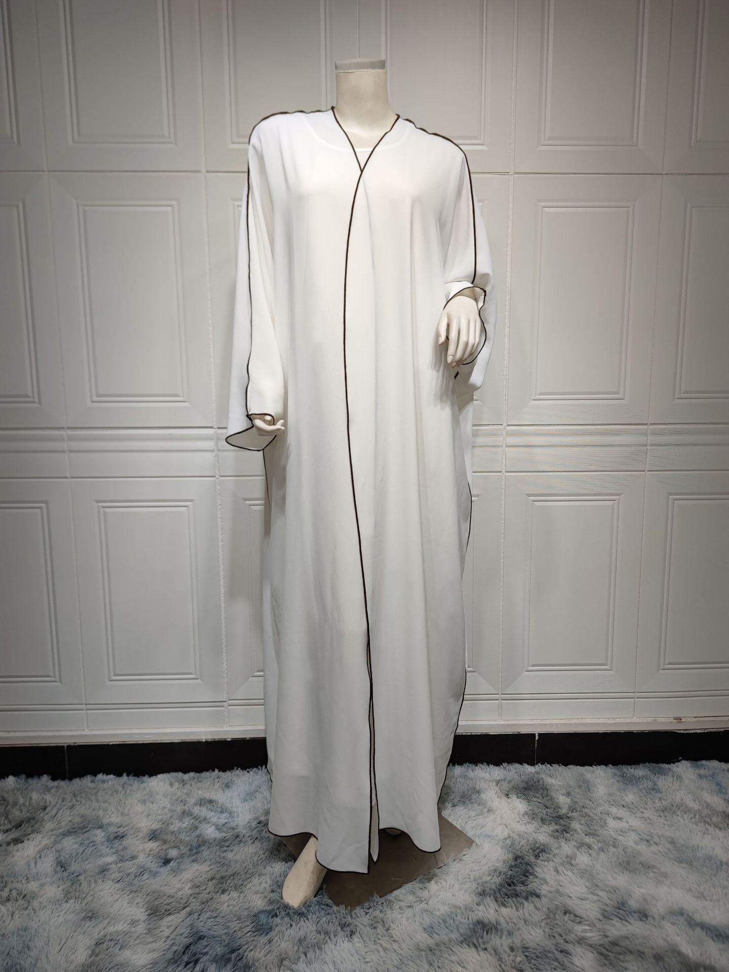White Patchwork Plus Size Abaya Robe