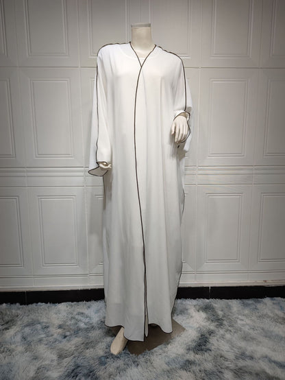 White Patchwork Plus Size Abaya Robe