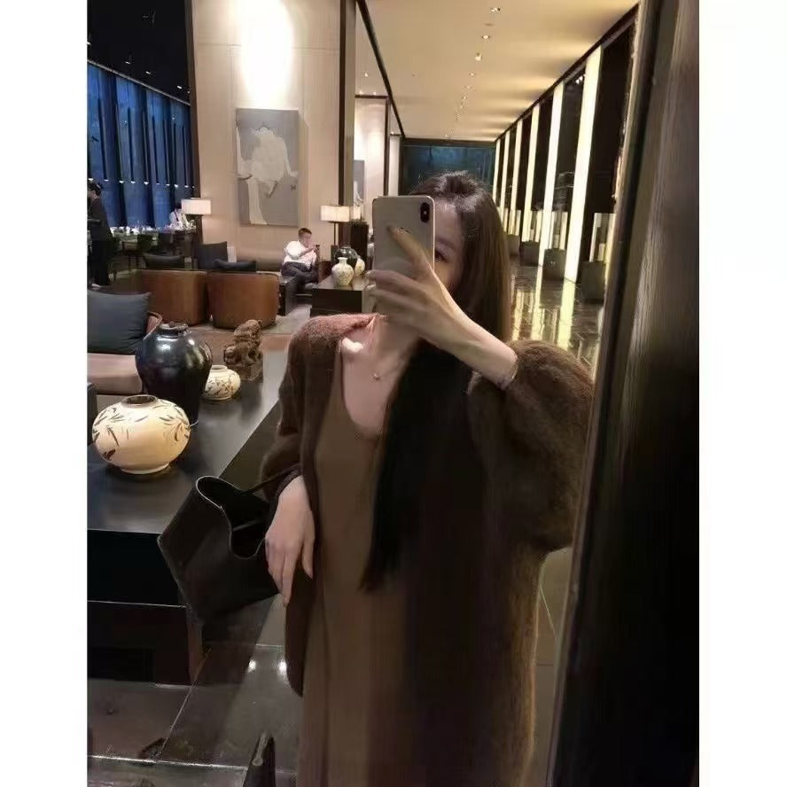 Autumn And Winter Loose Alpaca Fleecefiber Knitted Cardigan