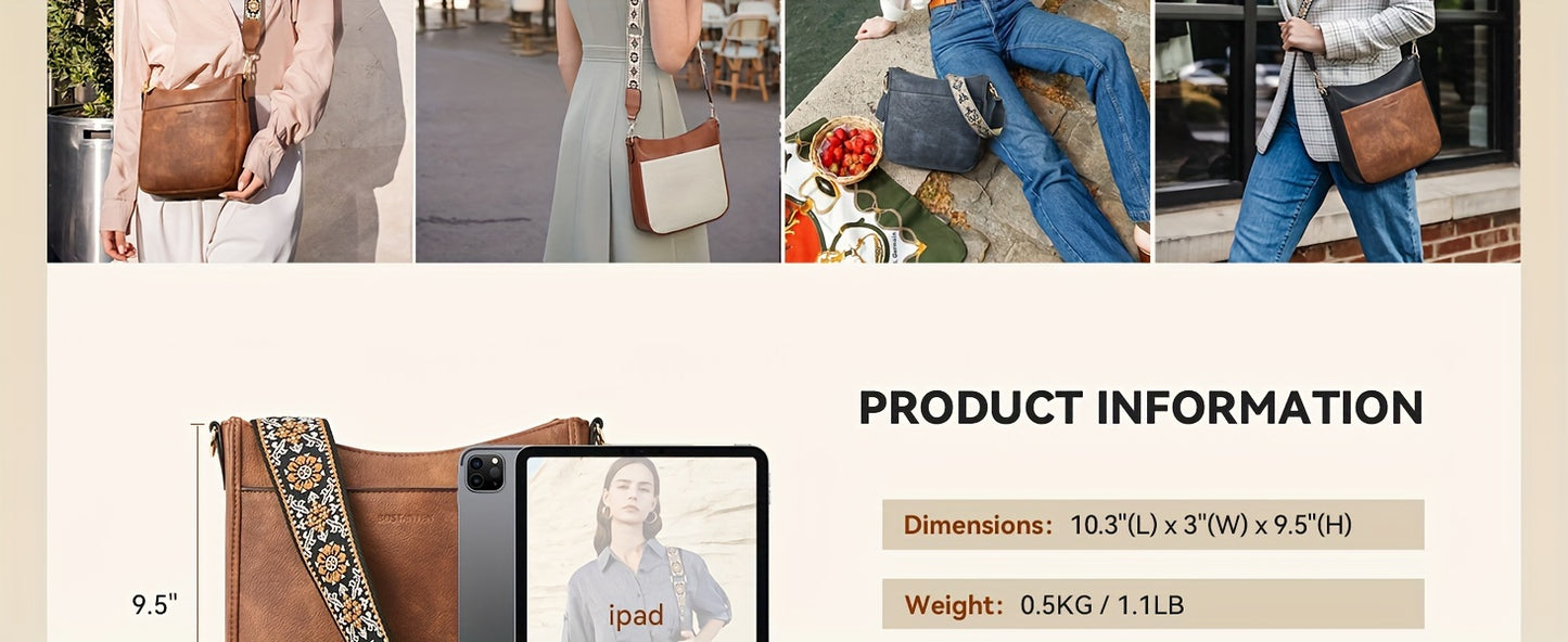 Vegan Leather Hobo Crossbody Bag