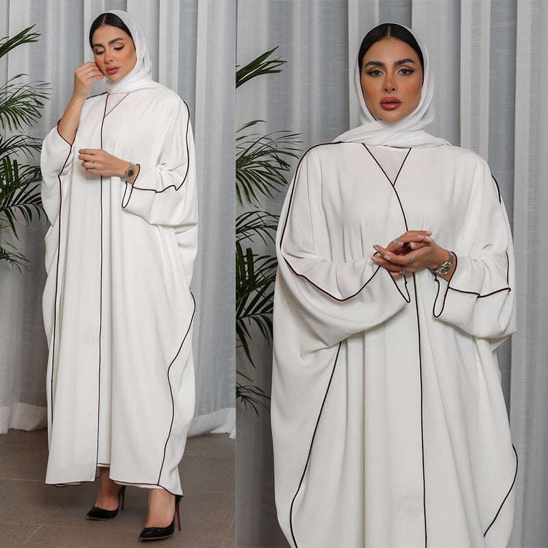 White Patchwork Plus Size Abaya Robe