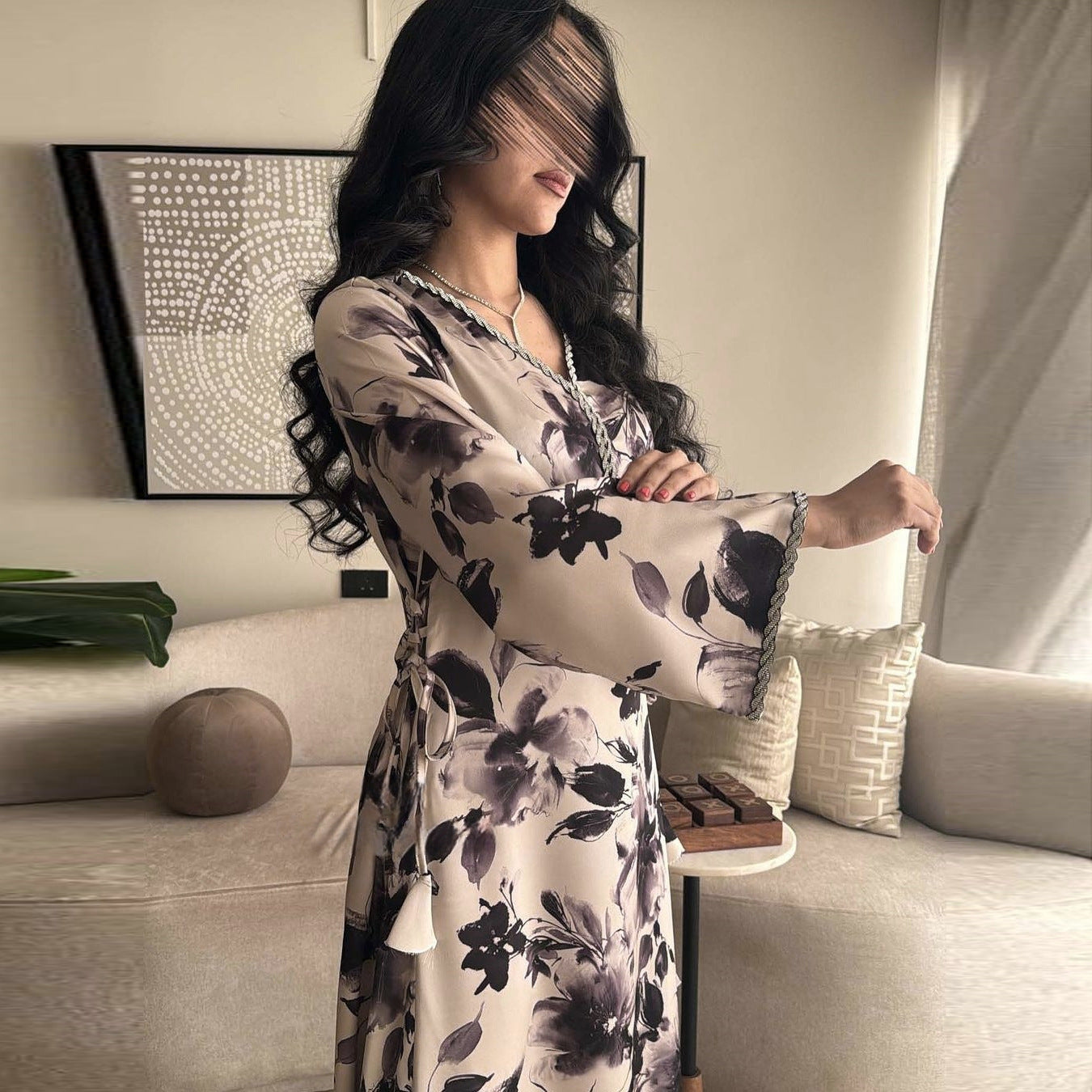 Women’s Printed Long Sleeve Robe with Elegant Design