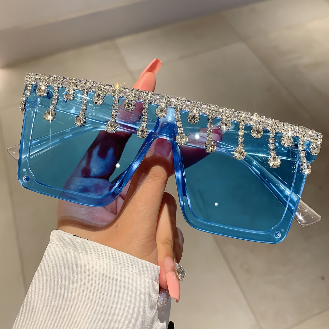 Oversized Rhinestone Square Sunglasses