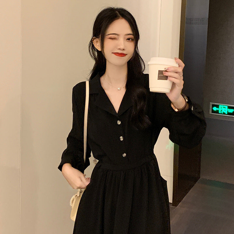 French Style Long Sleeve Black Dress Women