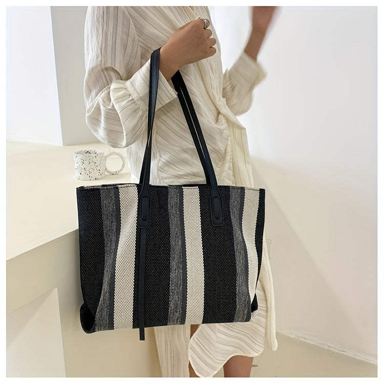 Canvas Striped Crossbody Tote Bag