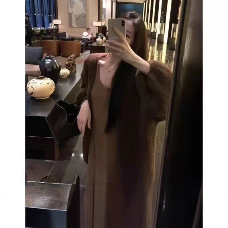 Autumn And Winter Loose Alpaca Fleecefiber Knitted Cardigan