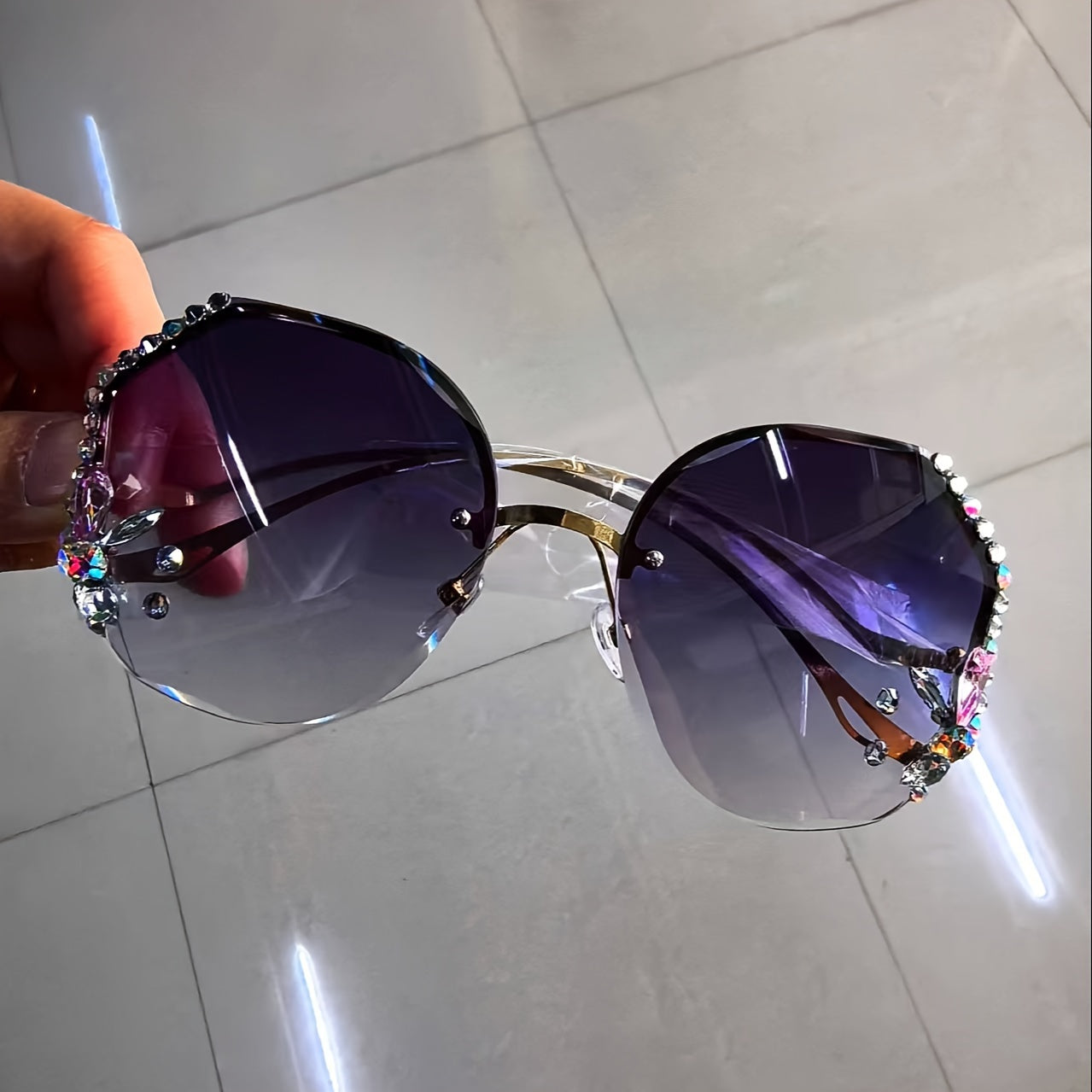 Luxury Rhinestone Rimless Sunglasses
