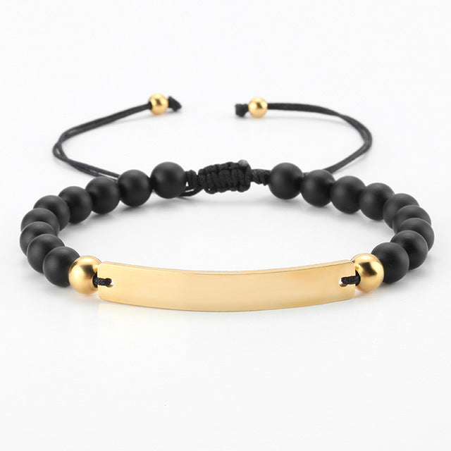 Beaded Engraved Bar Bracelet