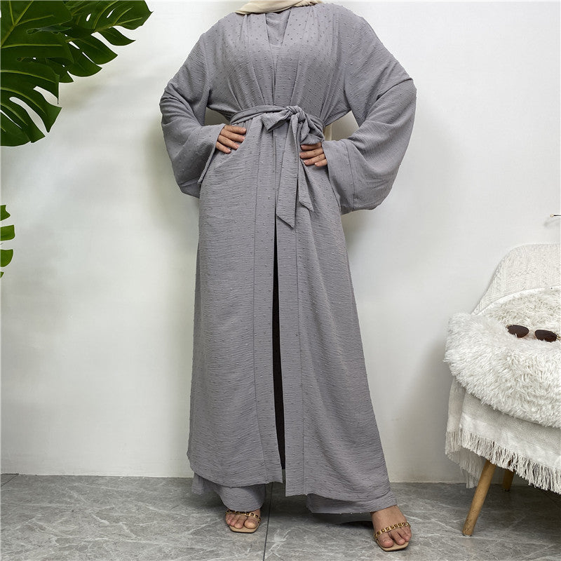 Long Cardigan Sleeveless Top And Pants With Pockets For Muslim Clothing