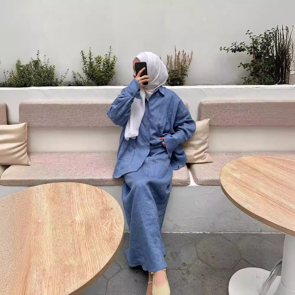 Women's Loose Long Sleeve Shirt Skirt