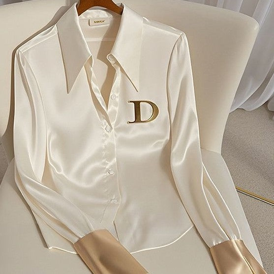 Women’s White Acetate Satin Design Shirt