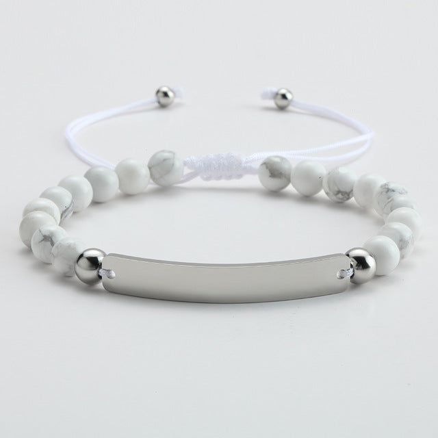 Beaded Engraved Bar Bracelet
