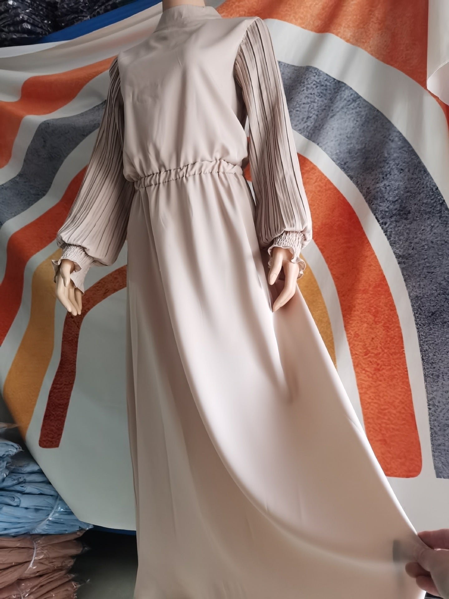 Pleated Lace-up Dress