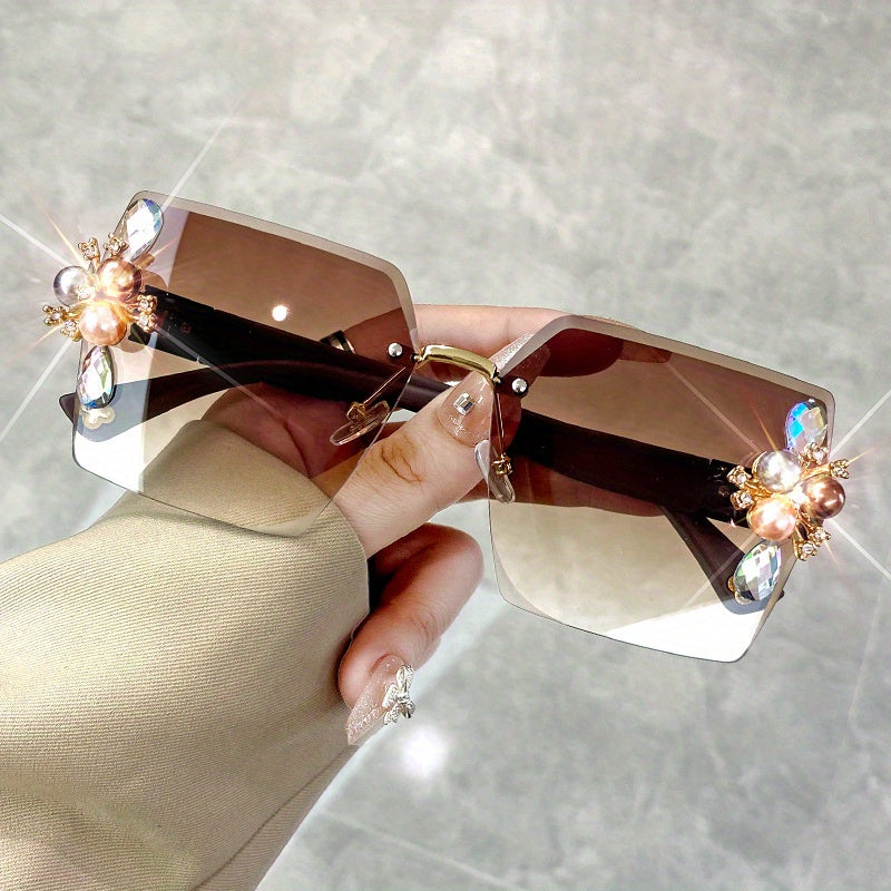 Rhinestone Gradient Rimless Glasses