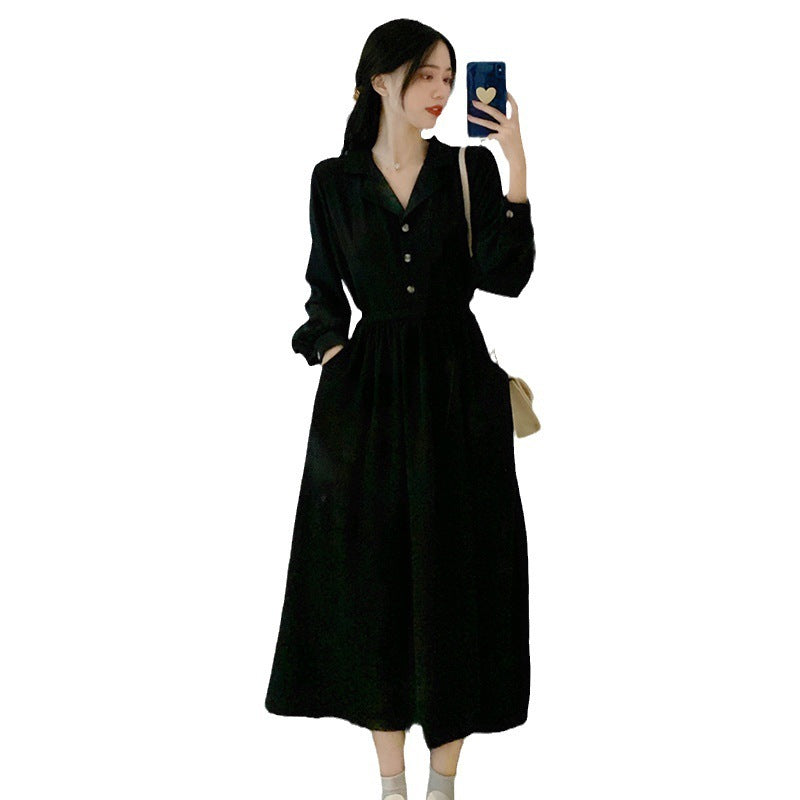 French Style Long Sleeve Black Dress Women