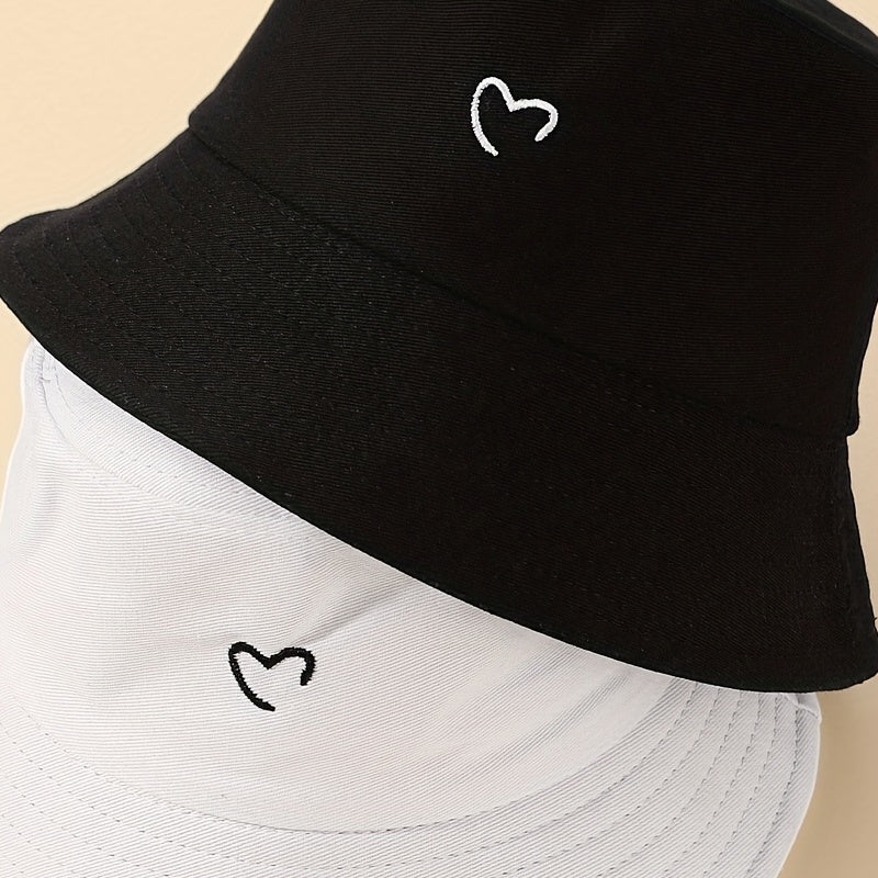 Reversible Heart Embroidered Bucket Hat