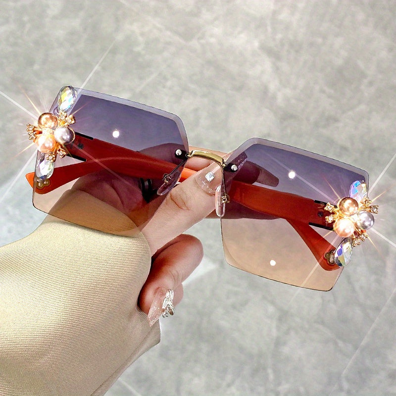 Rhinestone Gradient Rimless Glasses
