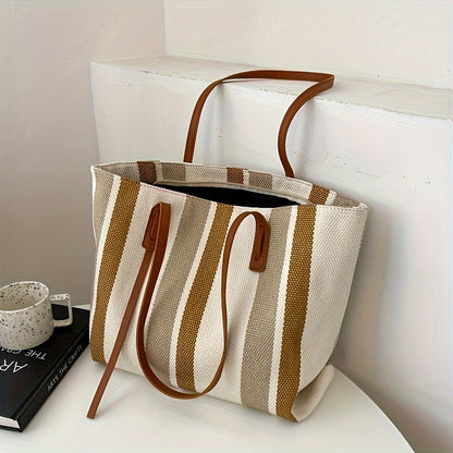 Canvas Striped Crossbody Tote Bag
