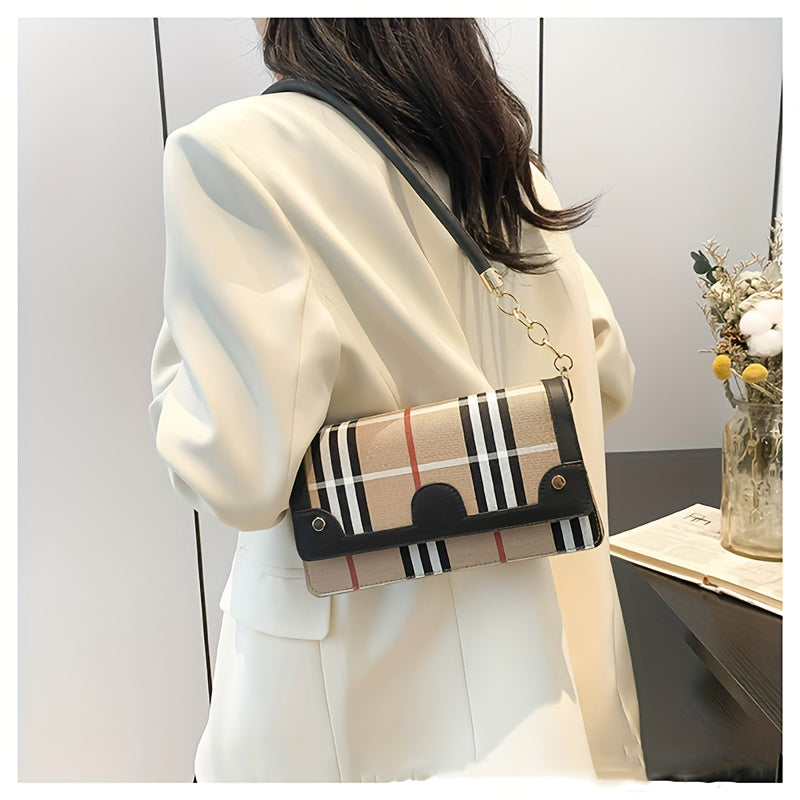 Striped Waterproof PU Leather Crossbody Bag