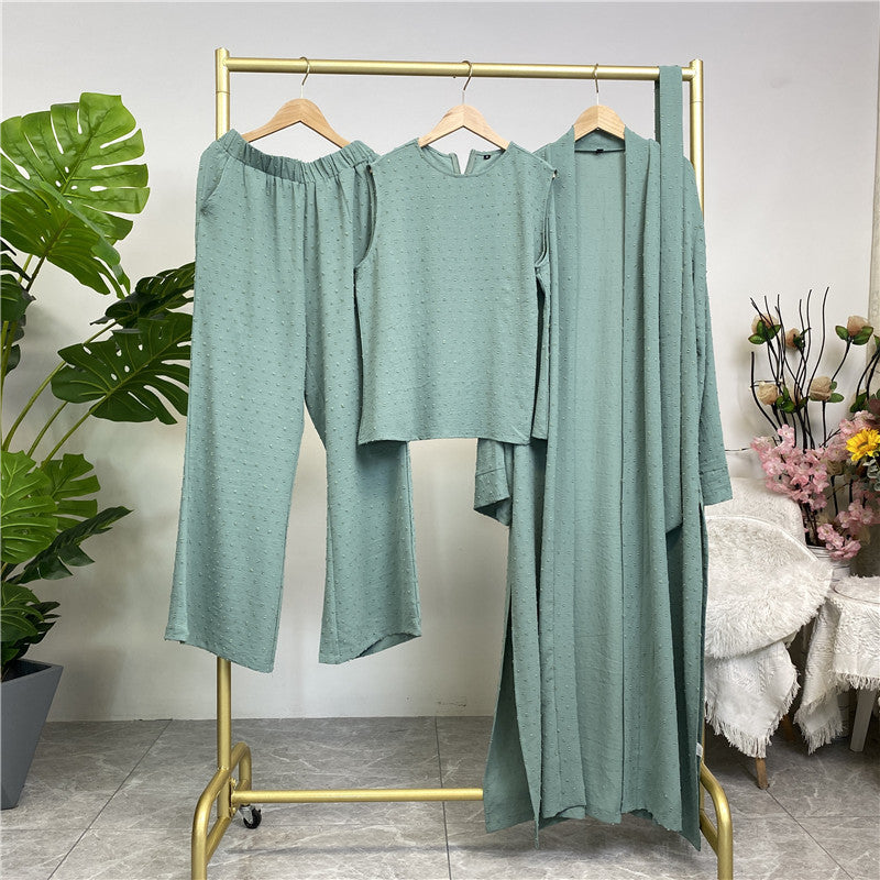 Long Cardigan Sleeveless Top And Pants With Pockets For Muslim Clothing