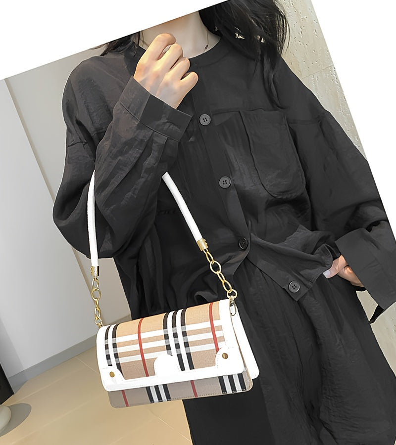 Striped Waterproof PU Leather Crossbody Bag