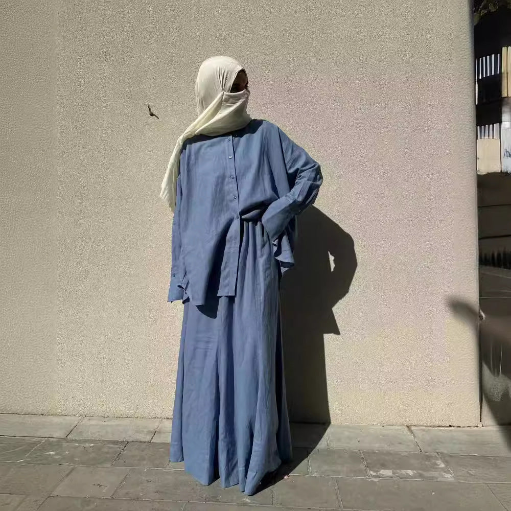 Women's Loose Long Sleeve Shirt Skirt