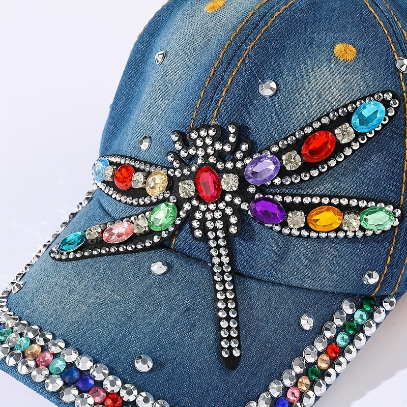 Rhinestone Dragonfly Denim Dad Hat