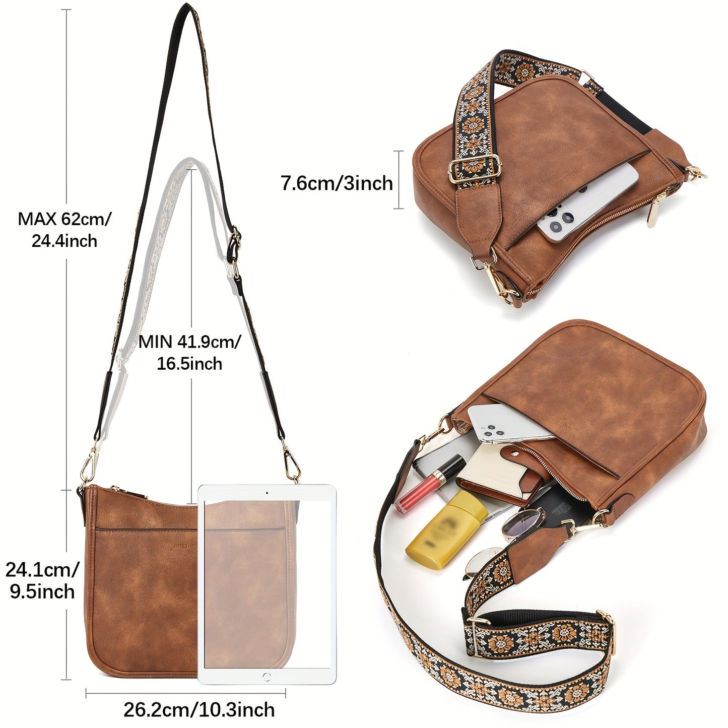 Vegan Leather Hobo Crossbody Bag